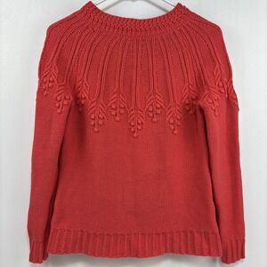 Talbots Women's Coral Cable Yoke Chunky Knit Sweater Size XS Preppy Comfy